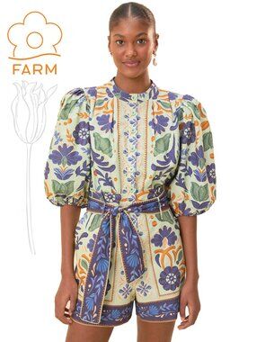 FARM RIO Ocean Tapestry Green Romper Jumpsuit